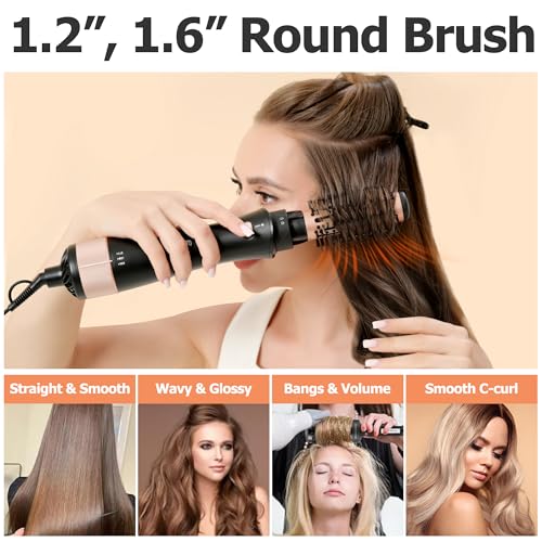 Hair Blow Dryer Brush Set - Versatile Detachable Negative Ion Styler Kit, Ceramic Barrel Hot Air Brush Tools for Volumer, Dry, Slightly Curly, for Women Middle to Long Hair
