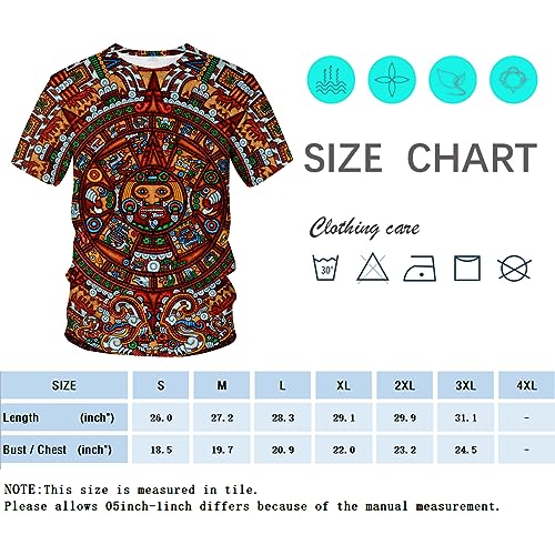 ARORALS Men's Aztec T-Shirt with Mayan Calendar Design Mexican Themed Printed Tee,Brown,M