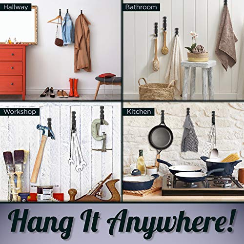 Stur-De Decorative Hooks for Wall - Wall Hooks for Hanging Coats, Hats & Bags, Rustic Towel Hooks for Bathrooms or Kitchen - Wrought Iron Farmhouse Hangers - Pack of 3, Black - 3.3 x 2 x 0.8 Inches