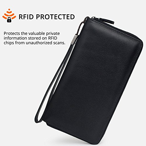 Bveyzi Women RFID Blocking Wallet Leather Zip Around Phone Clutch Large Capacity Ladies Travel Purse Wristlet (Olive Green)