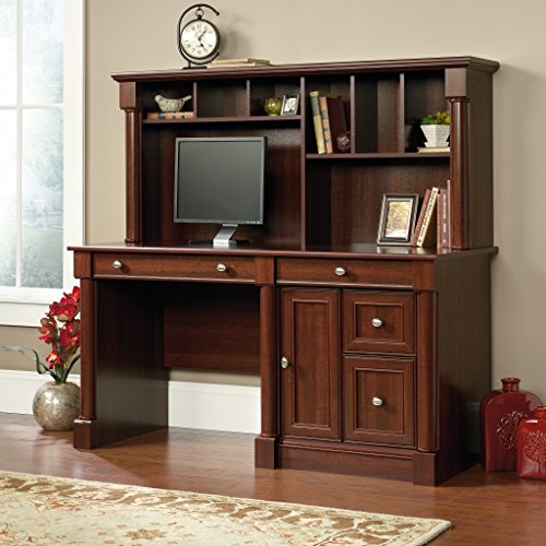 Sauder Palladia Computer Desk with Hutch, Large Storage and File Drawer, Home Office Desk - Select Cherry Finish