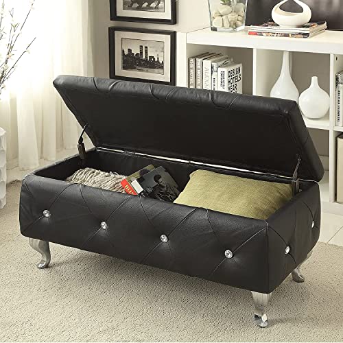 AC Pacific Glam 38 Inches Storage Ottoman Bench for Bedroom, Living Room, Entryway or Hallway, Upholstered Tufted Faux Leather Organizer, Large, Black