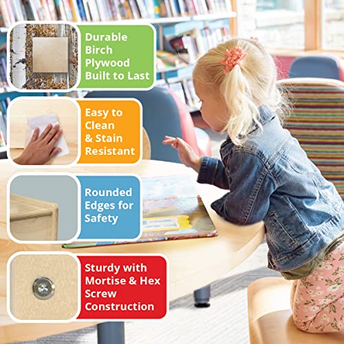 Contender Fully Assembled Folding Mobile Storage Organizer for Daycare Classroom Preschool, Wood Furniture on Rolling Casters with 4 Shelves for Toys, Puzzles, Books (Made in USA)