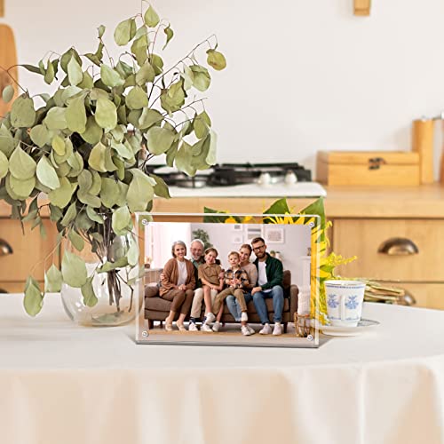Acrylic Frame, SYNTRIFIC 3.5x5 Inch Acrylic Picture Frame 3 Pack Horizontal Magnet Double Sided Photo Frame with Microfiber Cloth, 10+10MM Thickness Clear Picture Frame Desktop Acrylic Photo Frame