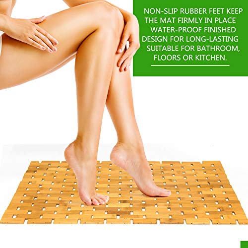 Gonioa Natural Bamboo Bath Mat, Wooden Door Mat Kitchen Floor Bath Rug, Bathroom Shower and Tub Mats, Wooden Bath Mat for Shower, Bath, Spa Or Sauna (16 x 24 Inch)