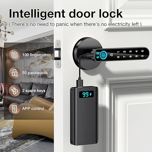 Fingerprint Door Lock- Smart Door knob,biometric Door Lock,with passcode keypad keyless Entry Door Handle,for Bedroom Home Hotel Office Apartment (Black with APP)