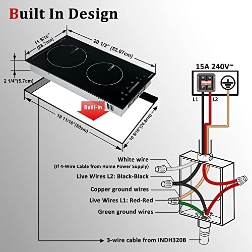 ECOTOUCH Induction Cooktop 2 Burner 12 inch with Booster 3500W Built-in Glass Ceramic Electric Induction Burner Drop in Hot Plate 12" Induction Cooktop,True High Power