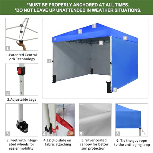 CROWN SHADES 10X10 Comercial Instant Canopy Pop Up Tent with Center Lock (10x10 with 4 Sidewalls, Beige)