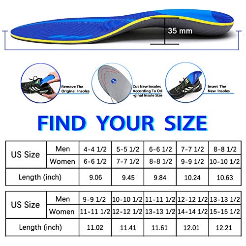 Orthopedic Insoles Plantar Fasciitis Arch Support Flat Feet Heel Spurs and Foot Pain Running Shock Absorption Inserts Size(5-5 1/2)