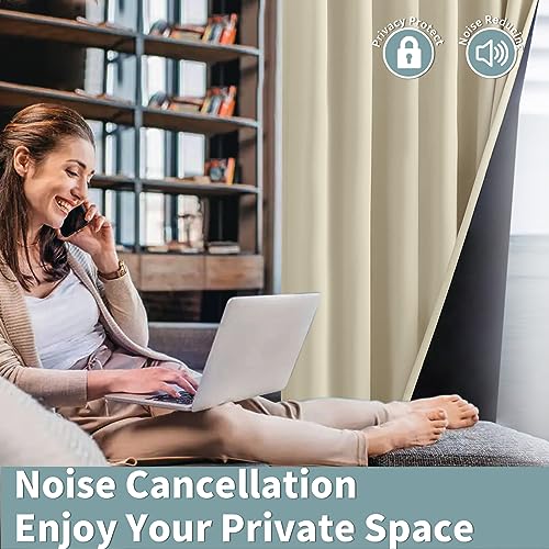 BGment Beige Full Blackout Curtains with Thermal Insulation Liner Curtains 108 Inches Long,Rod Pocket and Back Tab Double Layer Room Darkening Window Curtains for Bedroom(52 x 108 Inch, 2 Panels)