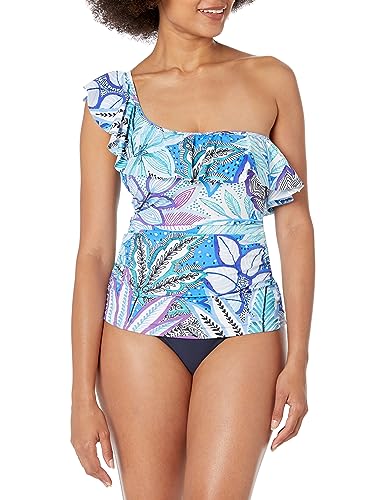 Profile by Gottex Women's Standard Tropic Boom One Shoulder Tankini, Multi/Blue