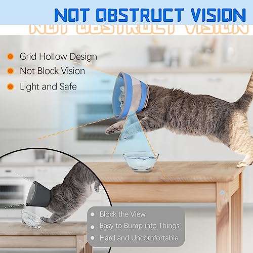 GoGoPaw Cat Cone, Breathable Cat Cone Collar Soft, Adjustable Cat Cone to Stop Licking, Water Resistant Neck Cone for Cats with Air Mesh, Protective Cat Recovery E Collar for Cat Kitten(Blue,S-2