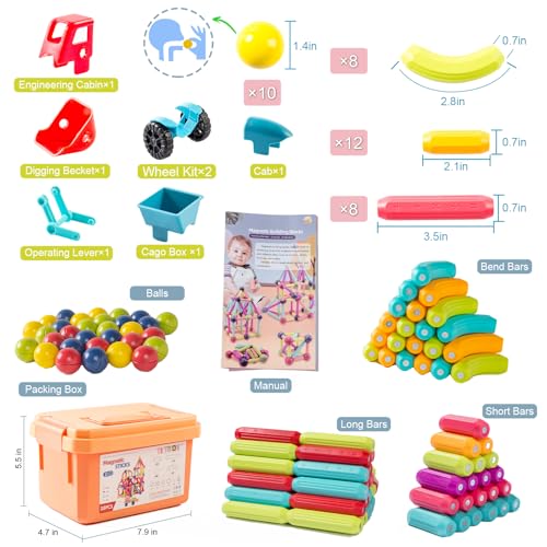 Titrot Magnetic Blocks Kids Toys, Large Magnetic Building Sticks STEM Educational Sensory Toy Preschool Learning Montessori Toys for Toddlers Boys Girls Ages 3-8 with 1 Car