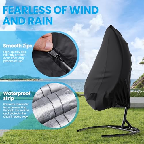 Patio Swing Chair Cover, Mrrihand Waterproof Egg Chair Covers for Outdoor Furniture, Outdoor Windproof Swing Egg Chair Covers with Zipper & Drawstring (74.8”H X 45.3”W, Black)