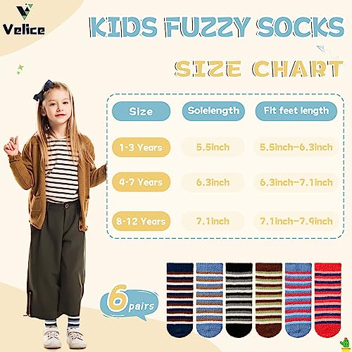 Velice Kids Fuzzy Socks with Grips Toddler Boys Girls Non Slip Slipper Socks Soft Cozy Fluffy Winter Warm Socks 6 Pairs(Unicorn,1-3T)