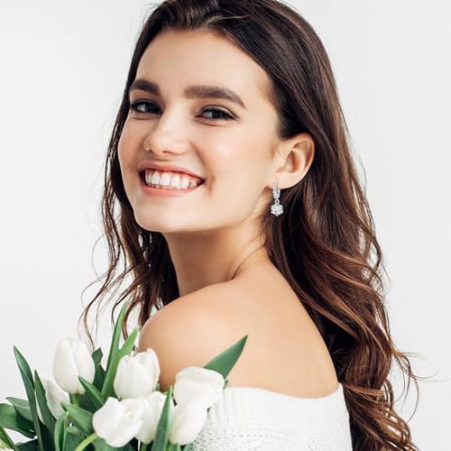 2-6CT Moissanite Hoop Earrings for Women, 6P D Color Ideal Cut 925 Sterling Silver Simulated Diamond Dangle Earrings with Certificate of Authenticity (2CT)