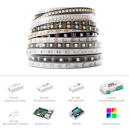 BTF-LIGHTING RGBW RGB+Cool White SK6812 (Similar WS2812B) 4 Colors in 1 LED Strip Individually Addressable 3.3ft 1m 144LED Light Flexible Dream Color IP30 DC5V Black PCB (No Adapter or Controller)