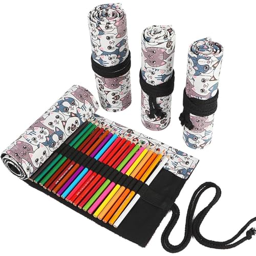 DIYOMR 24/36/72 Slots Pencil Wrap Pencil Rolls, Artist Colored Pencils Roll Up Bag Short Brushes Pouch Case Pencils Organizer for Drawing Coloring and Sketching (Maple Leaves, 36slots)