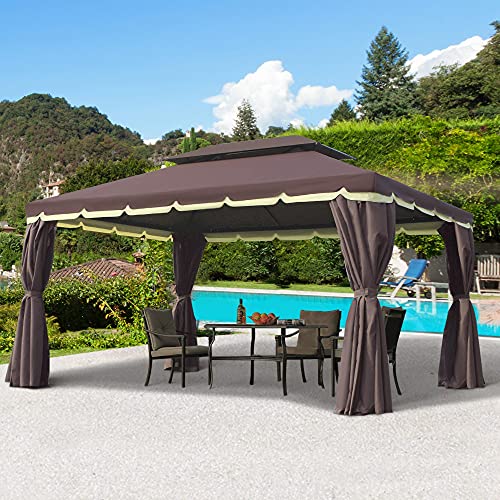 Outsunny 10' x 13' Patio Gazebo, Outdoor Gazebo Canopy Shelter with Netting and Curtains, Aluminum Frame for Garden, Lawn, Backyard and Deck, Gray