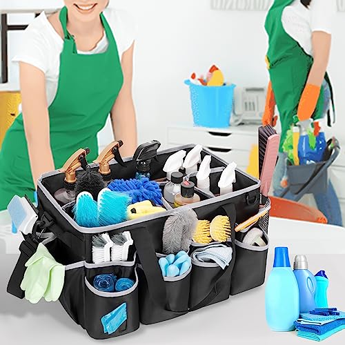 HODRANT Extra-Large Wearable Cleaning Caddy, Organizer Bag for Products, Housekeeper Tote With Pad, Handle & Divider, Car Wash Tools Bag for Detailing Supplies, Gray Edge