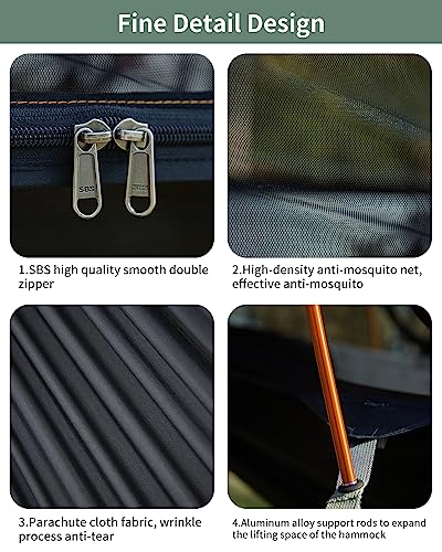 Travel Bird Camping Hammock Tent with Mosquito Net and Sunshade, Extra Large for 2 Person, Lightweight Hanging Hammocks Tree Straps Swing, Bivvy Ground Tent for Outside, Hiking, and Travel