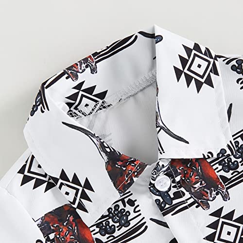 Kayotuas Western Baby Boy Clothes Cowboy Shirt Romper Long/Short Sleeve Button Down Onesie Bodysuit Infant Gentleman Outfits (Short Sleeve-White Highland Cow, 3-6 Months)