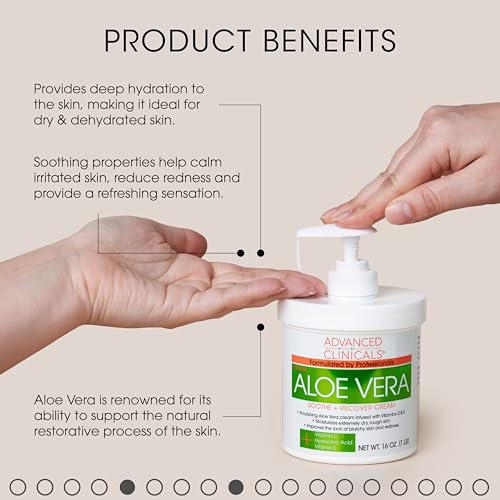 Advanced Clinicals Aloe Vera Lotion Sun Burn Recovery Cream | After Sun Body Lotion W/ Vitamin C + Hyaluronic Acid | Sun Damaged Skin Repair Moisturizing Cream | Skin Care Products, Large 16 Oz