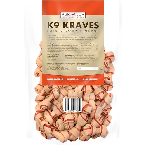 Pur Luv Dog Treats, K9 Kraves Rawhide Free Bone Dog Treat, Chicken Flavor, Made with Real Chicken, 20 Count, Healthy, Easily Digestible, Long-Lasting, High Protein, Satisfies Dog's Urge to Chew