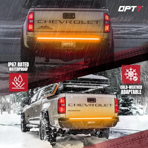 OPT7 48" Redline Triple Row LED Tailgate Light Bar w/Sequential Amber Turn Signal - Weatherproof Rigid Aluminum Light Strip for Colorado Frontier Ranger Maverick - Full Function Reverse Brake Running