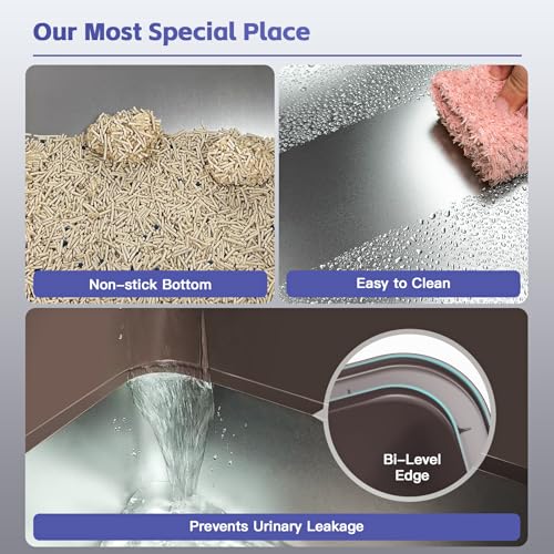 Hobya 14" XL Stainless Steel Litter Box for Cats, Enclosed Metal Litter Box with Lid, Extra Large Kitty Litter Box with High Sides for High Peeing Cat, Easy to Clean, Non-Sticky, Including Scoop