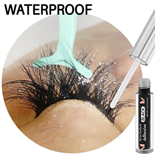 Black Eyelash Glue for False Lashes - Strong Hold Waterproof Lash Adhesive - Latex-Free, Safe for Sensitive Eyes - 0.18 oz (Black)
