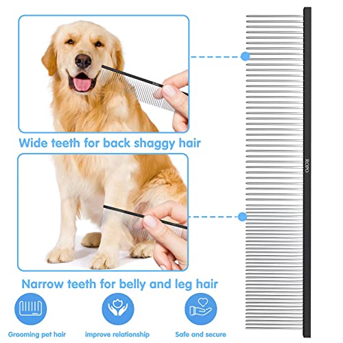 ROPO Dog Comb Tool for Removing Matted Fur - Pet Dematting Comb with Rounded Teeth and Non-Slip Grip Handle - Prevents Knots and Mats for Long and Short Haired Pets (Square handle, Black)