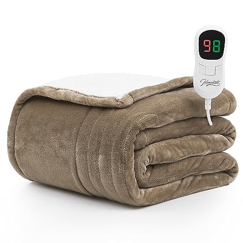 Homemate Electric Heated Blanket Throw - 50"x60" Heating Blanket Throw Size 1/2/4/6/8 Hours Auto-off 10 Heat Level Heat Blanket Over-heat Protection Flannel Sherpa Big Heater Blanket ETL Certification