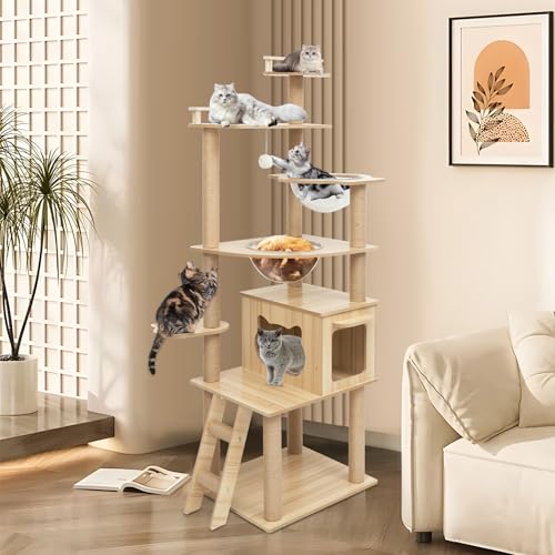 Cat Tree, Modern Cat Tree Tower for Indoor Cats - 67" Tall Premium Particle Board Condo with Hammock, Scratching Post and Toy for Large Cats ,Pet Home(Upgraded B12)