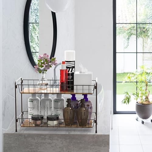 Simple Houseware Countertop Spice Rack 2-Tier Kitchen Spice Organizer Storage Shelves, Bronze