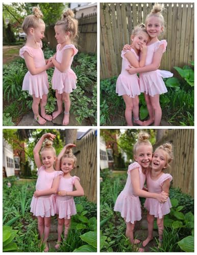 Zaclotre Pink Leotards for Girls Twinkle Sequins Dance Dresses Flow Skirt Hem Ballerina Leotard 3-4T
