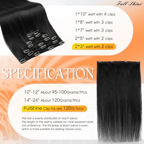 Full Shine Real Human Hair Extensions Clip ins 12 Inch Brown Balayage Clip in Hair Extensions Dark Brown Ombre Brown Mix Caramel Blonde Straight Hair Clip ins