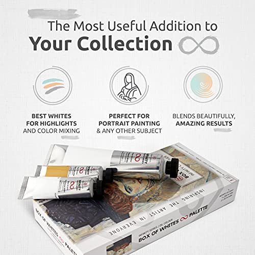 ZenART BOX of Whites Palette Professional Oil Paints - 200ml Titanium White Oil Paint, 50ml Zinc-Titanium White, 50ml Naples Yellow Hue - Set of White Oil Paints for Artists - The Infinity Series