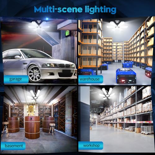 TANBABY Upgrade LED Garage Light, 150W Deformable Garage Light Ceiling LED Shop Light, 15000LM E26/E27 LED Garage Lighting with 6+1 Adjustable Panels Garage Bulb for Garage,Basement (1pack)