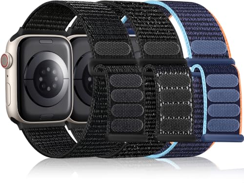 Lenrao 3 Pack Sport Nylon Bands Compatible with Apple Watch Band 46mm 45mm 40mm 41mm 42mm 38mm 44mm 49mm, Stretchy Loop Soft Women Men Strap Compatible for iWatch band Series Ultra2 10 SE 9 37