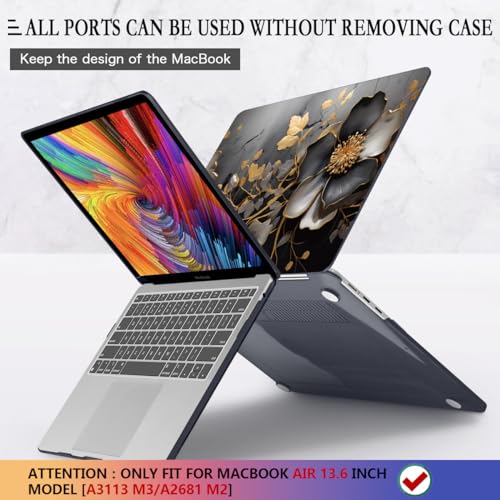 CISSOOK Compatible with MacBook Air 13.6 inch Case 2024 2023 2022 Release M3 A3113 M2 A2681, Plastic Flowers Hard Shell&Keyboard Cover&Screen Protector for MacBook Air 13.6 inch Case, Little Flower