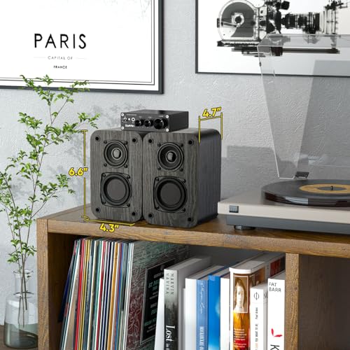 RIOWOIS Passive Bookshelf Speakers for Home Theater Surround Sound, Home Desktop Stereo Speakers with Crisper Sound and Classic Wood Grain for Record Player/Computer/TV, Wall Mountable, One Pair.