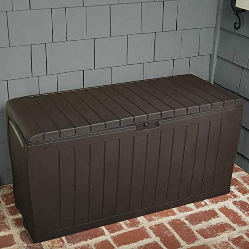 Keter Marvel Plus 71 Gallon Resin Outdoor Storage Box for Patio Furniture Cushions, Throw Pillows, Garden Tools and Pool Floats, Brown