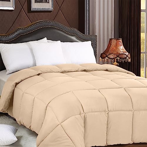Utopia Bedding All Season 250 GSM Comforter - Plush Siliconized Fiberfill Comforters - Box Stitched (Beige, Queen)