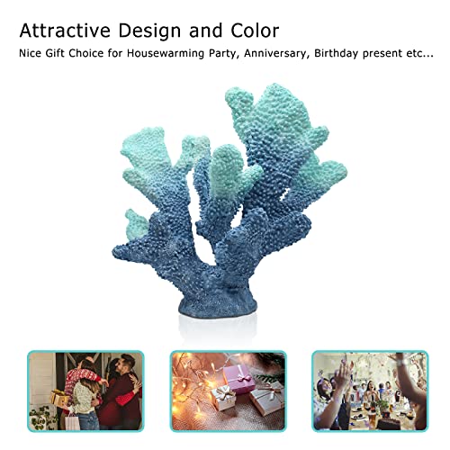 ALIWINER Blue Coral Decor - Faux Artificial Coral Reef Statue, Nautical Tabletop Decoration for Living Room and Home (7.8in Tall)