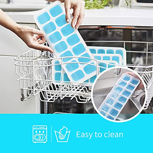 Ice Cube Trays 4 Pack, Airabc Silicone Ice Cube Trays with Removable Lid, Easy-Release Flexible 14-cube Ice Trays, LFGB Certified and BPA Free, Stackable Ice Trays with Covers for Cocktail, Freezer