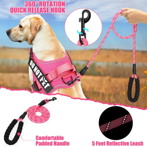 Dog Vest Harness and Leash Set, Animire Reflective Service Dog Vest with 10 Patches, 3 Rings No Choke Pet Vest for Leash Placement, in Training Dog Harness for Small Medium Large Dogs(Hot Pink,XS)