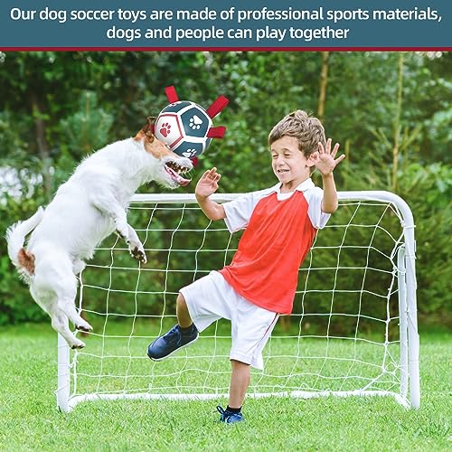 QDAN Dog Toys Soccer Ball with Straps - Durable Dog Balls for Large Dogs, Beach Pool Dog Water Toy, Dog Tug Toys for Tug of War, Puppy Dog Birthday Gifts (8 Inch)