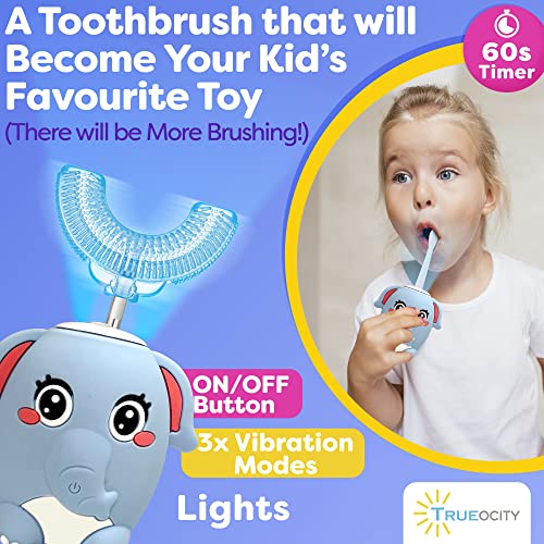 Trueocity Kids Toothbrushes U Shape, Kids Automatic Toothbrush, Toddler Toothbrush U Shaped, U Toothbrush Kids, Auto Toothbrush, Rechargeable Electric Brush Age 2+, Children's Toothbrush (Dinosaur)