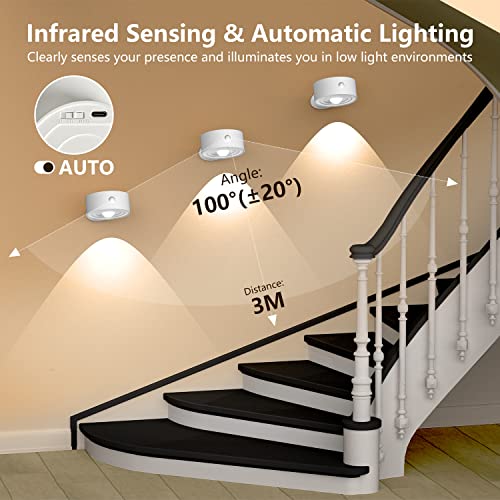 DEALGADGETS LED Wall Lights 2Pcs, Motion Sensor Light Indoor with Rechargeable Battery Operated, Dimmable & 3 Color Temperatures, 360° Rotation & Magnetic for Bedside, Hallway, Stair